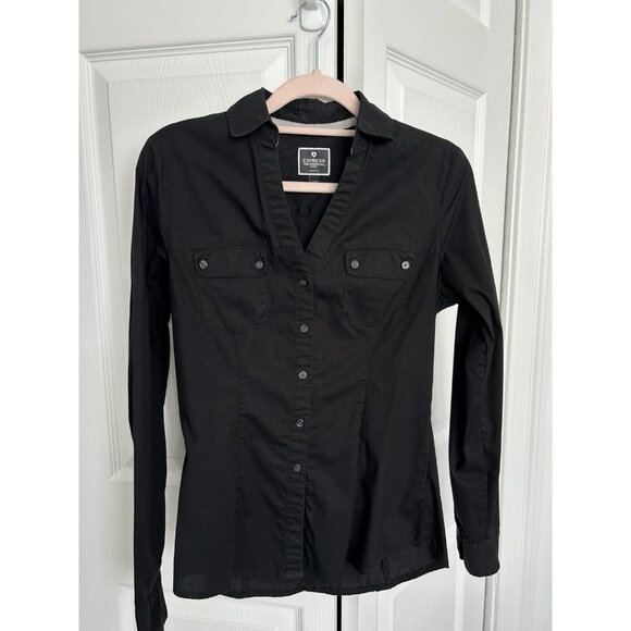 Express Womens The Essential Button Up Shirt Long Roll Tab Sleeve Black Size XS - Picture 3 of 10